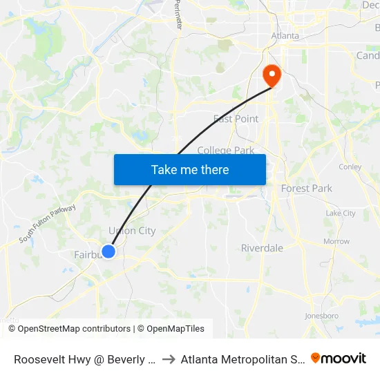 Roosevelt Hwy @ Beverly Engram Pkwy to Atlanta Metropolitan State College map