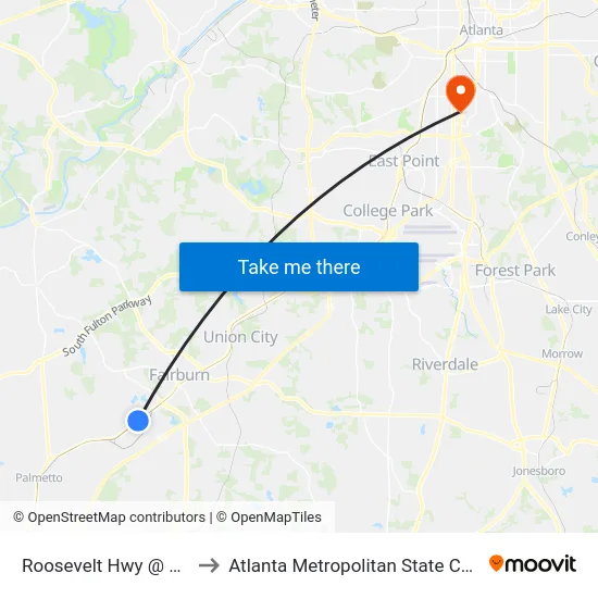 Roosevelt Hwy @ 6737 to Atlanta Metropolitan State College map