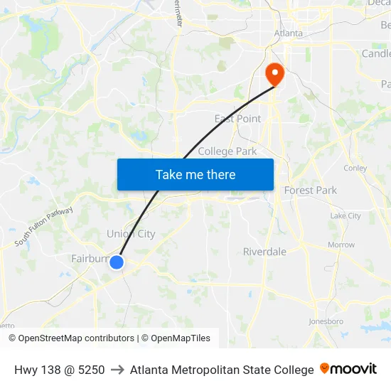 Hwy 138 @ 5250 to Atlanta Metropolitan State College map