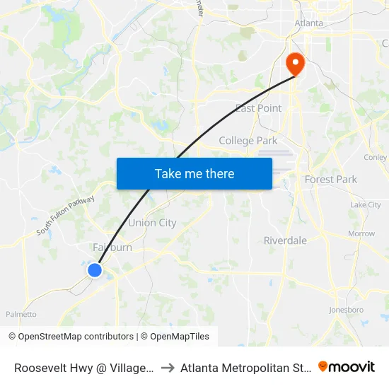 Roosevelt Hwy @ Village Center Blvd to Atlanta Metropolitan State College map