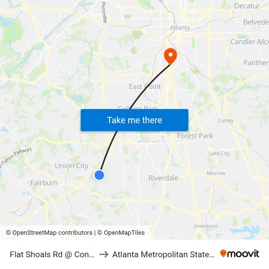 Flat Shoals Rd @ Connell Rd to Atlanta Metropolitan State College map