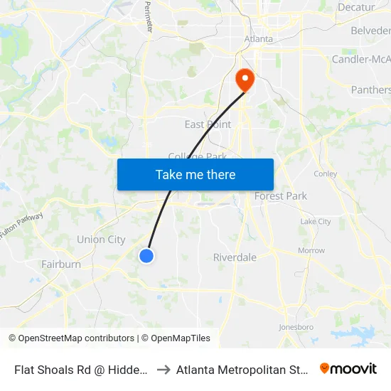 Flat Shoals Rd @ Hidden Brook Trl to Atlanta Metropolitan State College map