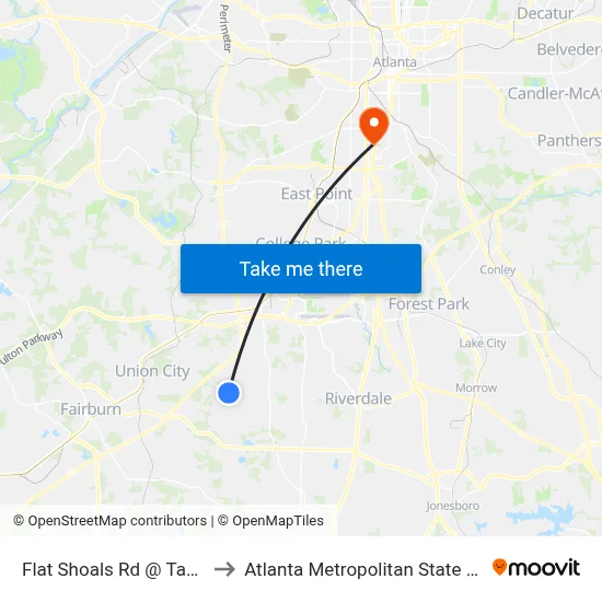 Flat Shoals Rd @ Tahoe Dr to Atlanta Metropolitan State College map