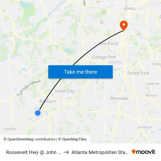 Roosevelt Hwy @ John Rivers Rd to Atlanta Metropolitan State College map