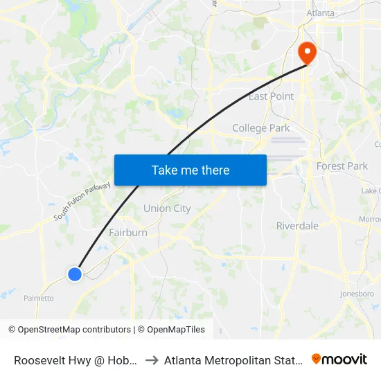 Roosevelt Hwy @ Hobgood Rd to Atlanta Metropolitan State College map