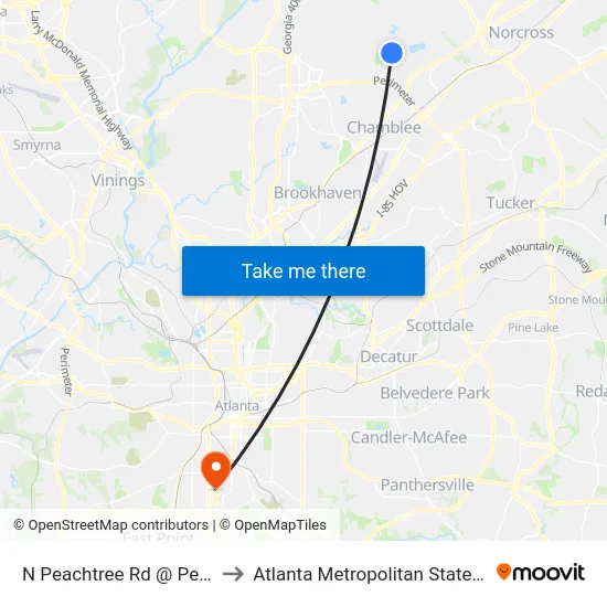 N Peachtree Rd @ Peeler Rd to Atlanta Metropolitan State College map