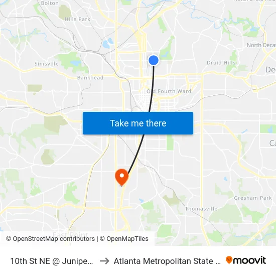 10th St NE @ Juniper St NE to Atlanta Metropolitan State College map