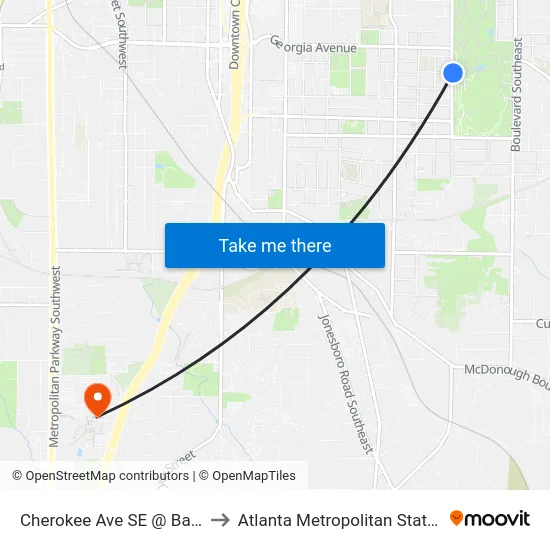 Cherokee Ave SE @ Bass St SE to Atlanta Metropolitan State College map