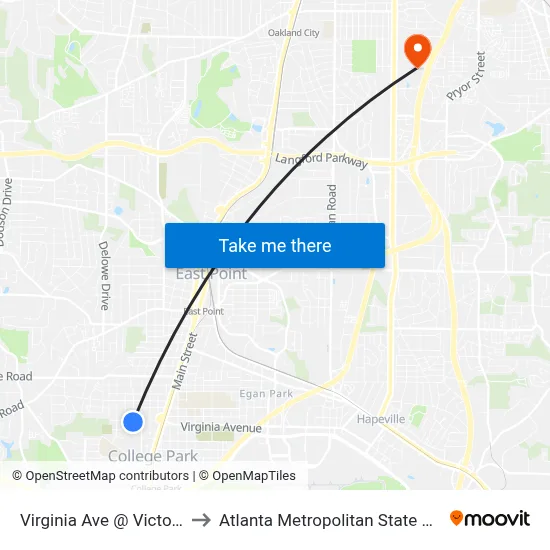 Virginia Ave @ Victoria St to Atlanta Metropolitan State College map