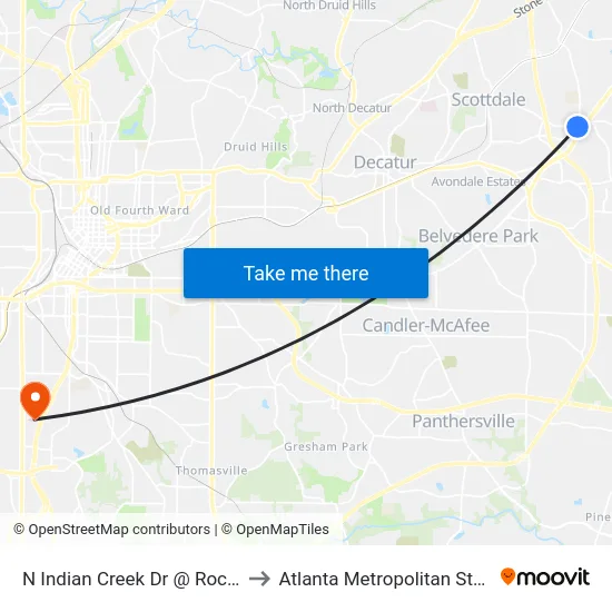N Indian Creek Dr @ Rockbridge Rd to Atlanta Metropolitan State College map