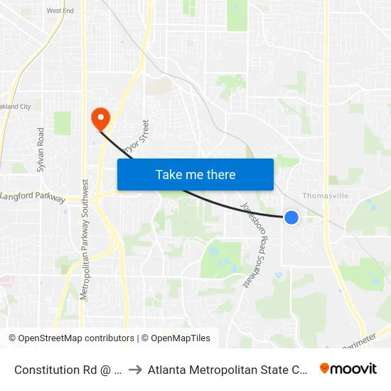 Constitution Rd @ 960 to Atlanta Metropolitan State College map