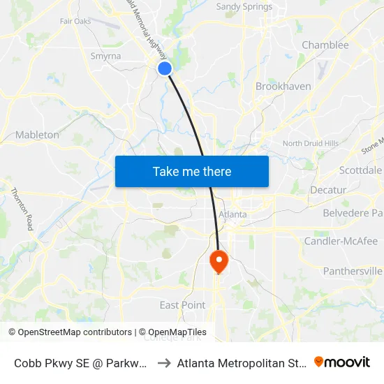 Cobb Pkwy SE @ Parkway Pointe SE to Atlanta Metropolitan State College map