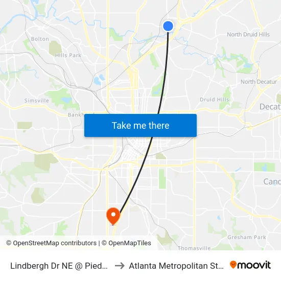Lindbergh Dr NE @ Piedmont Rd NE to Atlanta Metropolitan State College map