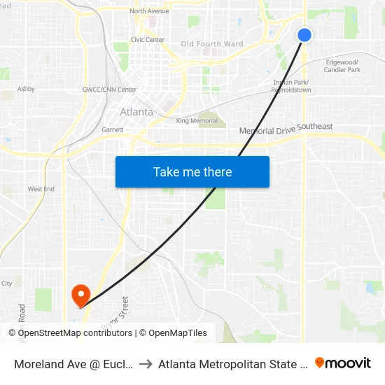 Moreland Ave @ Euclid Ave to Atlanta Metropolitan State College map