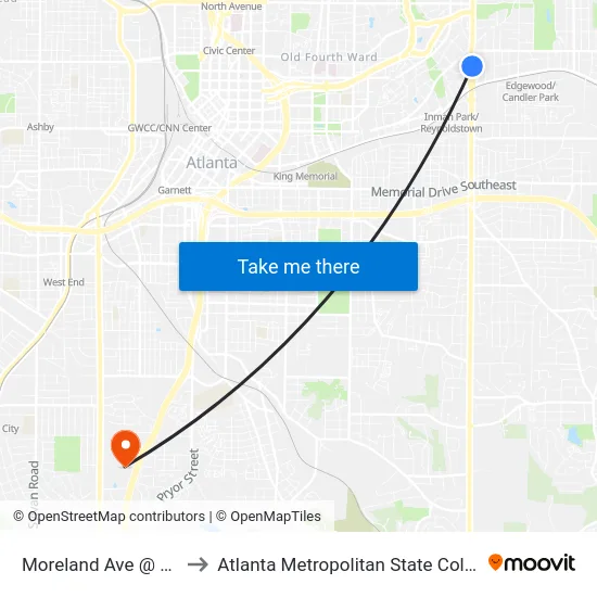 Moreland Ave @ 327 to Atlanta Metropolitan State College map