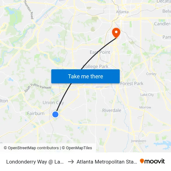 Londonderry Way @ Lancaster Ln to Atlanta Metropolitan State College map