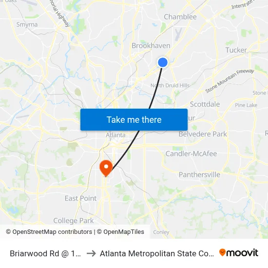 Briarwood Rd @ 1750 to Atlanta Metropolitan State College map
