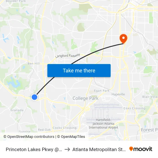 Princeton Lakes Pkwy @ Car Mia Dr to Atlanta Metropolitan State College map