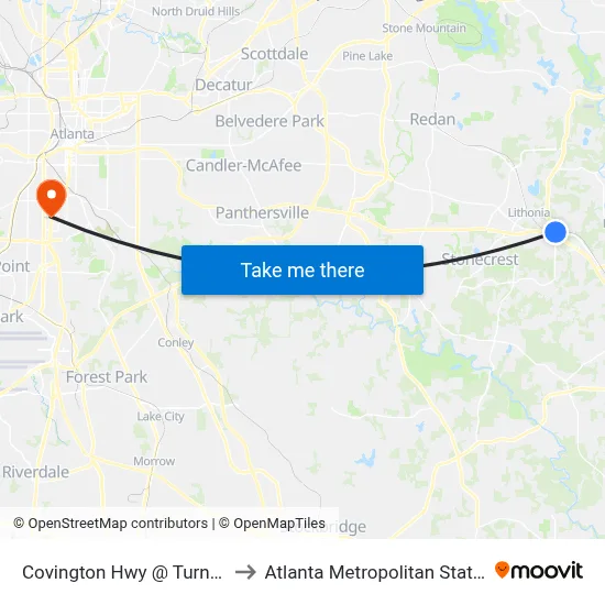Covington Hwy @ Turner Hill Rd to Atlanta Metropolitan State College map