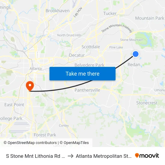 S Stone Mnt Lithonia Rd @ Wells Cir to Atlanta Metropolitan State College map
