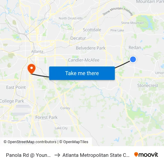 Panola Rd @ Young Rd to Atlanta Metropolitan State College map