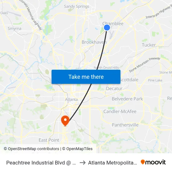 Peachtree Industrial Blvd @ Chamblee Tucker Rd to Atlanta Metropolitan State College map