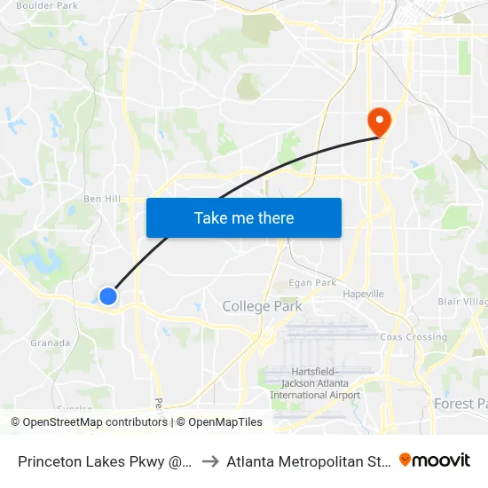 Princeton Lakes Pkwy @ Redwine Rd to Atlanta Metropolitan State College map