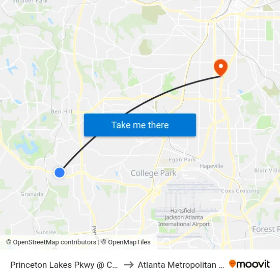 Princeton Lakes Pkwy @ Camp Creek Pkwy to Atlanta Metropolitan State College map