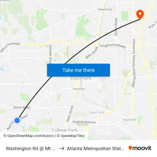 Washington Rd @ Mt Olive Rd to Atlanta Metropolitan State College map