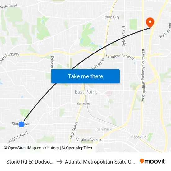 Stone Rd @ Dodson Dr to Atlanta Metropolitan State College map