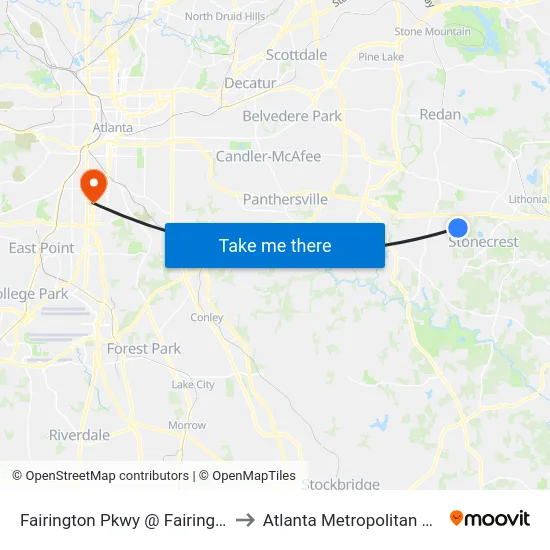 Fairington Pkwy @ Fairington Club Drive to Atlanta Metropolitan State College map