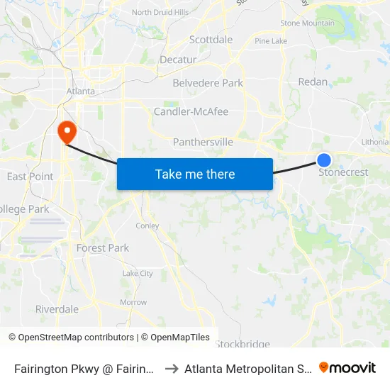 Fairington Pkwy @ Fairington Ridge Cir to Atlanta Metropolitan State College map