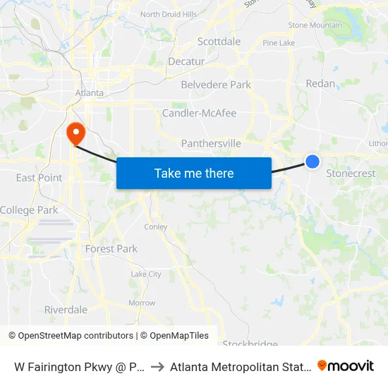 W Fairington Pkwy @ Panola Rd to Atlanta Metropolitan State College map