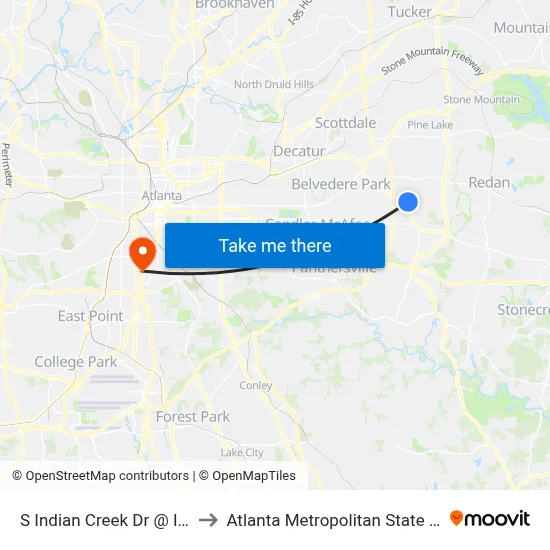 S Indian Creek Dr @ Inca Ct to Atlanta Metropolitan State College map