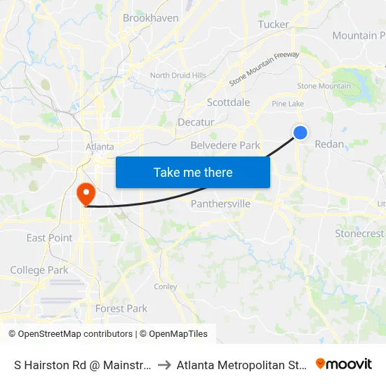 S Hairston Rd @ Mainstreet Park Dr to Atlanta Metropolitan State College map
