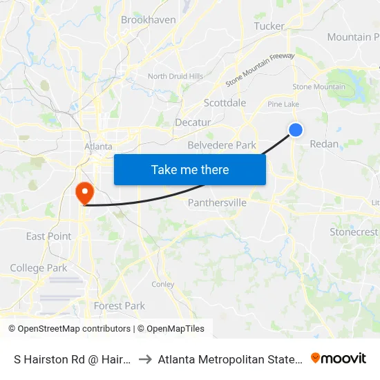 S Hairston Rd @ Hairston Pl to Atlanta Metropolitan State College map