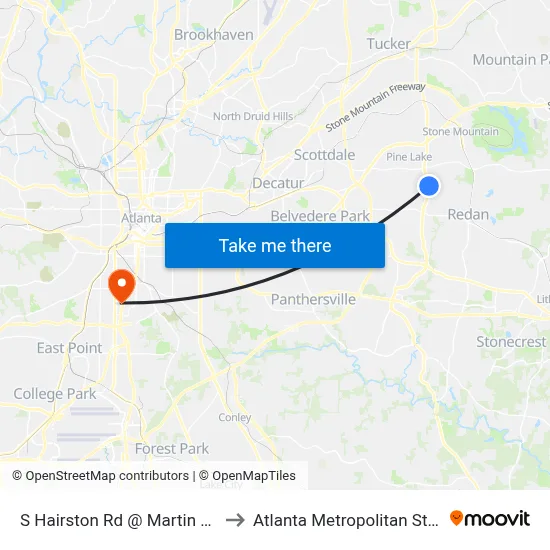 S Hairston Rd @ Martin Crossing Rd to Atlanta Metropolitan State College map