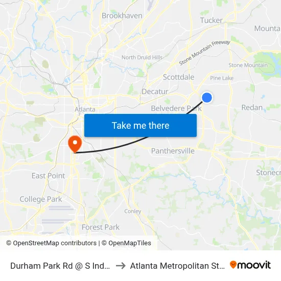 Durham Park Rd @ S Indian Creek Dr to Atlanta Metropolitan State College map