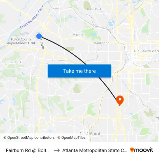 Fairburn Rd @ Bolton Rd to Atlanta Metropolitan State College map