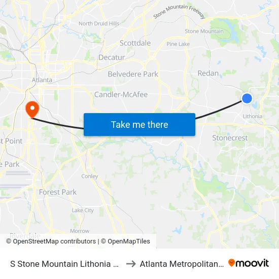 S Stone Mountain Lithonia Rd @ Chapman Rd to Atlanta Metropolitan State College map