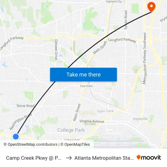 Camp Creek Pkwy @ Potomac Dr to Atlanta Metropolitan State College map