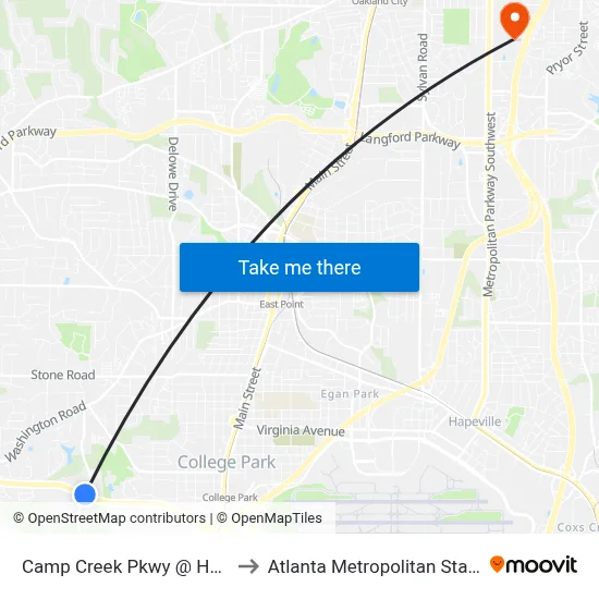 Camp Creek Pkwy @ Herschel Rd to Atlanta Metropolitan State College map