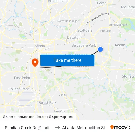 S Indian Creek Dr @ Indian Creek Cir to Atlanta Metropolitan State College map