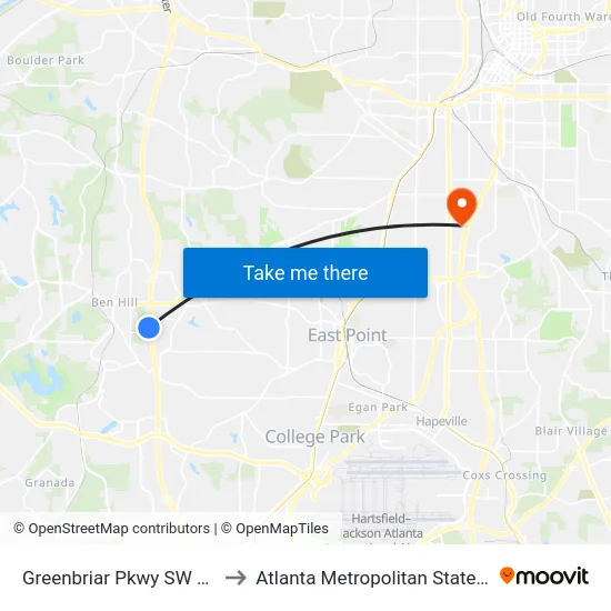 Greenbriar Pkwy SW @ 3381 to Atlanta Metropolitan State College map