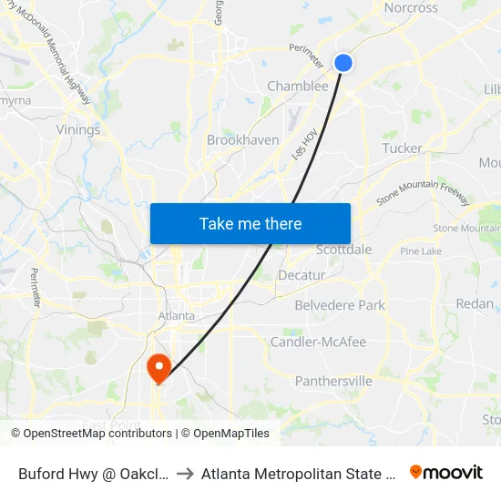 Buford Hwy @ Oakcliff Rd to Atlanta Metropolitan State College map