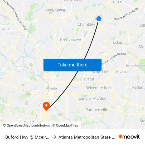 Buford Hwy @ Mcelroy Rd to Atlanta Metropolitan State College map