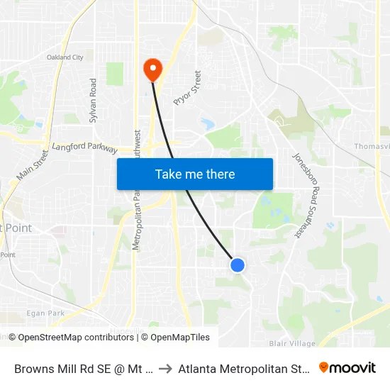Browns Mill Rd SE @ Mt Zion Rd SE to Atlanta Metropolitan State College map