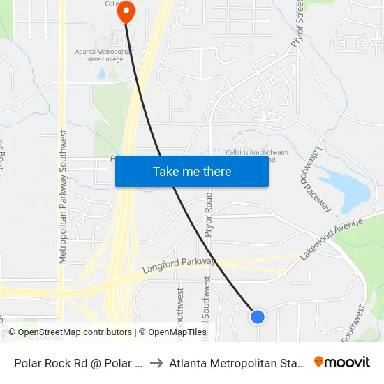 Polar Rock Rd @ Polar Rock Ave to Atlanta Metropolitan State College map