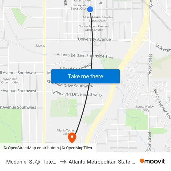Mcdaniel St @ Fletcher St to Atlanta Metropolitan State College map