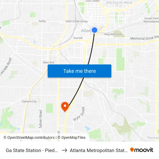 Ga State Station - Piedmont Ave to Atlanta Metropolitan State College map